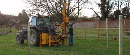 Post pumper (also known as a post knocker) tractor available for hire with operator